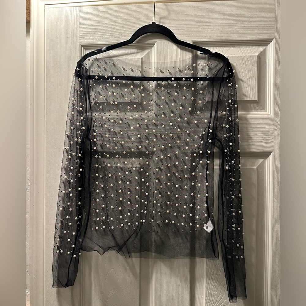 Pearl and rhinestone sheer top